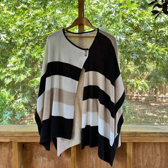 Calvin Klein Women's Black, White And Tan Poncho One Size - Picture 1 of 5
